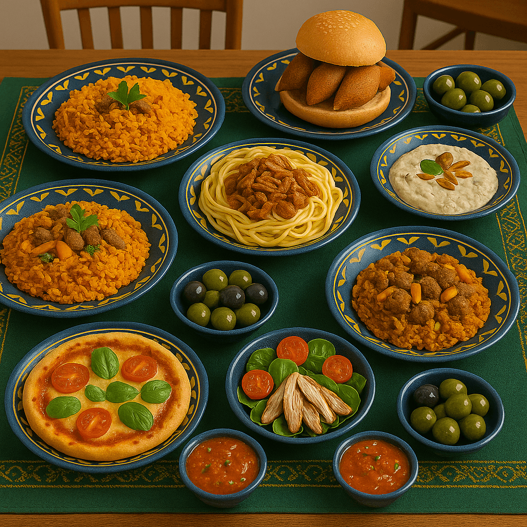Levantine flavor ritual ingredients including bulgur, lamb, garlic, and Mediterranean spices.