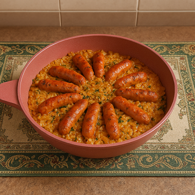 Traditional meat casings recipe displayed on a rustic wooden table with herbs and spices.
